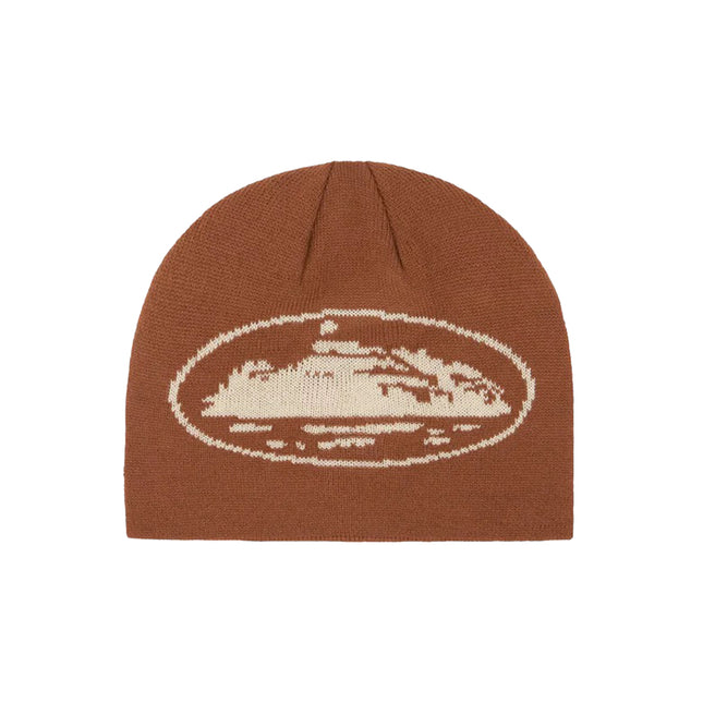 Corteiz Beanie Logo White On Brown